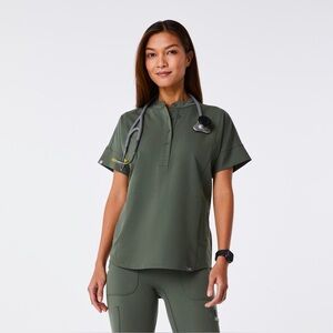 Figs Manila Oversized Scrub Top Medium Moss